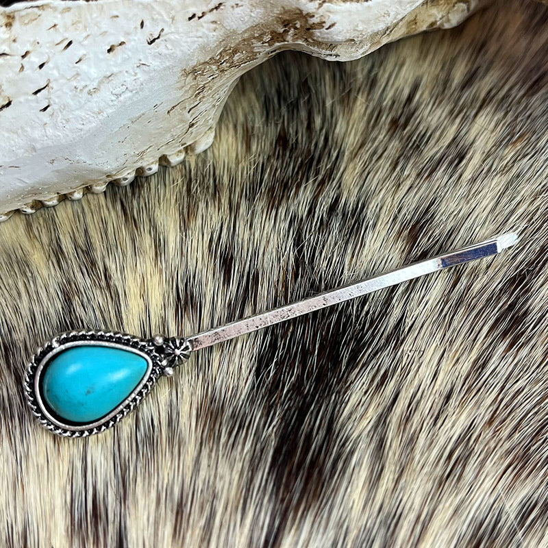 Wholesale Retro turquoise alloy flower western style hairpin